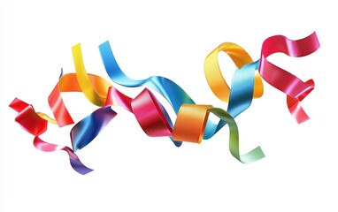 A 3D spiral of colorful ribbons twisting dynamically, floating mid-air on a bright white background