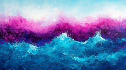 Obraz premium Abstract Ocean Waves Painting Pink Purple Blue Hues