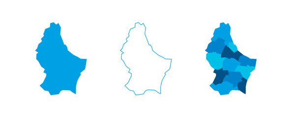 Fototapeta premium Luxembourg set of three maps - solid map, outline map and map highlighting administrative divisions. Three distinct maps illustrate various representations of a geographical area.