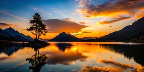 Serene Mountain Lake Silhouette - Tranquil Landscape Photography