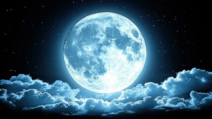 Moonlight Serenity. Bright full moon glowing blue night sky with cloud