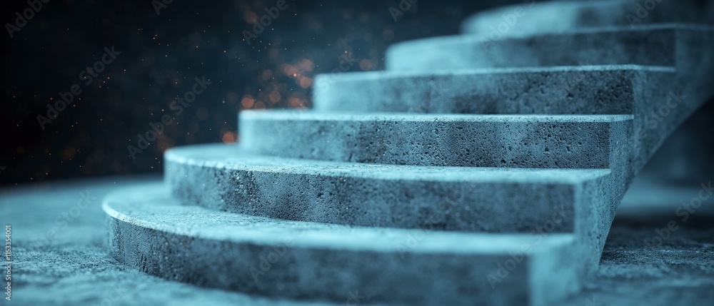 Poster Futuristic Concrete Staircase Architecture  Abstract 3D Render  Circular Steps