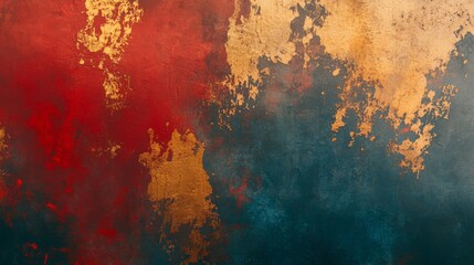 Fototapeta premium Abstract Red Gold Teal Textured Paint Background