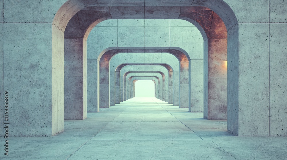 Poster futuristic concrete archway corridor abstract architecture empty space modern design