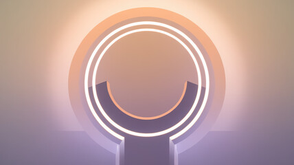 A minimalist design featuring a glowing circular structure against a soft gradient background, evoking a serene and futuristic ambiance.