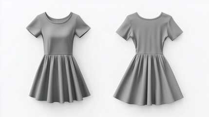 Gray casual dress mockup front and back view isolated on white background for brand presentation

