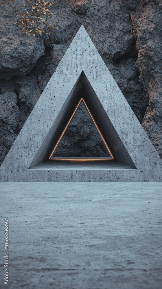 Poster futuristic concrete triangle architecture modern design empty stage product presentatio