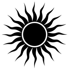 Sun silhouette vector on white background.