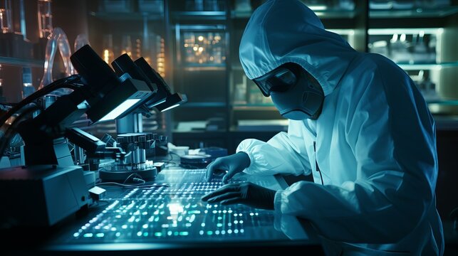 Innovative scientist explores new frontiers in a high-tech research lab. Generative AI