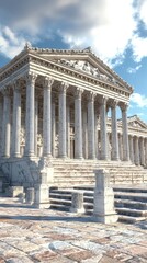 Obraz premium Majestic Ancient Greek Temple Doric Columns Marble Architecture Historical Ruins