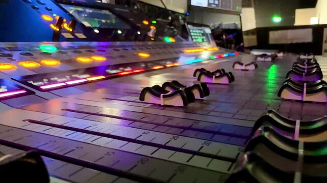 Audio Sound Mixing Board Desk Music Studio Levels Decibels Engineering side view