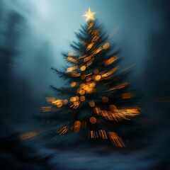 Magical Christmas Tree with Lights in Winter Wonderland Setting