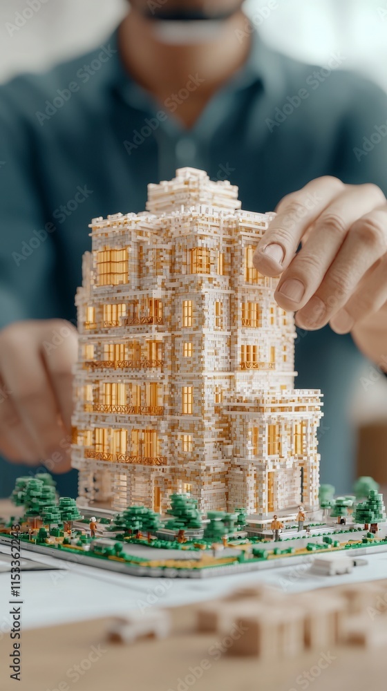 Poster architect designing building 3d model virtual reality future architecture ai hologram