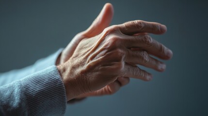 Obraz premium A close-up of wrinkled hands coming together in a clapping gesture. The image, softly lit, conveys themes of aging, wisdom, gratitude, and life experience in a subtle, intimate moment.. AI Generation