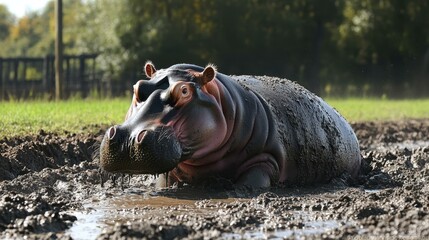Mud Hippo. Hippo resting in muddy water wildlife nature river safaris
