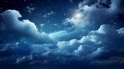 Obraz premium Starry night sky with wispy clouds and a shooting star illuminating the darkness. Generative AI