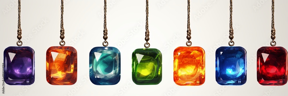 Aufkleber colorful gemstones hanging elegantly on a delicate string display. generative ai