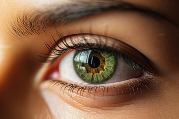 Fototapeta premium Close-up view of a woman's captivating green eye displaying intricate patterns. Generative AI