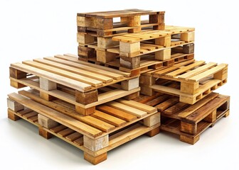 Stacked Wooden Pallets Isolated on White Background - Rustic Industrial Texture