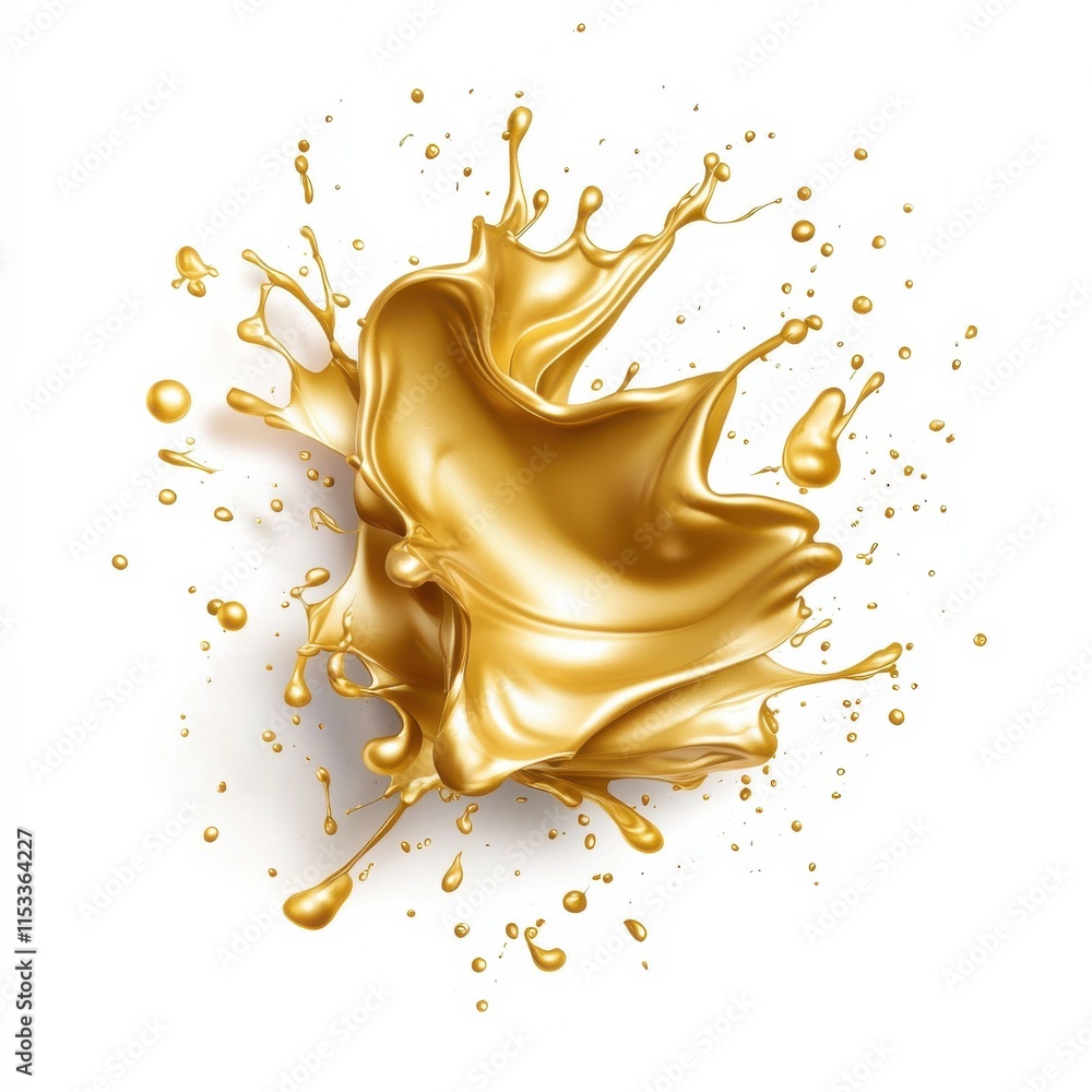 Aufkleber a vibrant splash of gold liquid, creating an artistic and dynamic effect with droplets dispersing ar