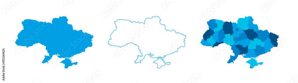 Poster ukraine set of three maps - solid map, outline map and map highlighting administrative divisions. th