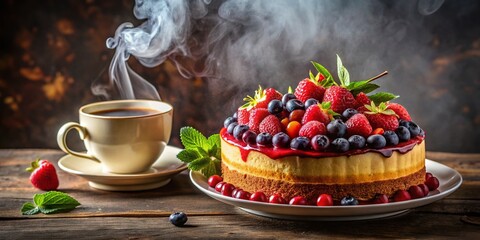 Still Life Photography: Delicious Cake with Berries & Coffee, Fashion Editorial Style