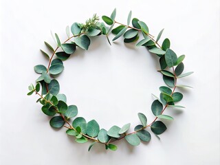 Minimalist Eucalyptus Wreath Flat Lay: Scandi Christmas Background, Winter Holiday Greenery