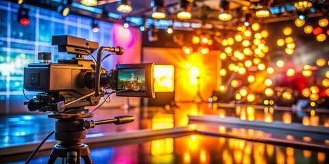 Studio TV Broadcast, Bokeh Lights, Professional Lighting,  Camera Setup, Film Production