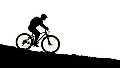 Fototapeta premium Mountain biker ascends a rugged hill against a bright backdrop at dusk, showcasing determination and adventure