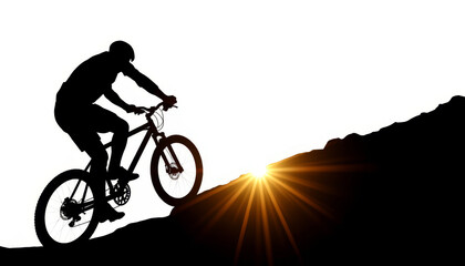 Obraz premium Cyclist conquers the mountain as the sun rises over the horizon in a beautiful silhouette