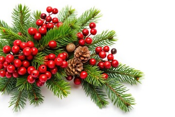 Pine and holly berries create a delightful Christmas corner arrangement, framed for festive cheer.