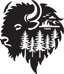 Bison head silhouette with forest