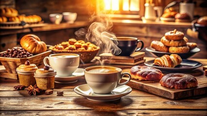 Retro coffee shop charm: enjoy morning coffee and sweet pastries at this vintage cafe counter.