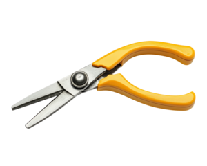 pair of pruning shears with yellow handles isolated on transparency background, showcasing their sharp metal blades and ergonomic design for gardening tasks