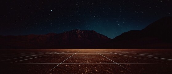 Night Sky  Desert Grid  Mountain Range  Starry Landscape  Cyberpunk Aesthetic