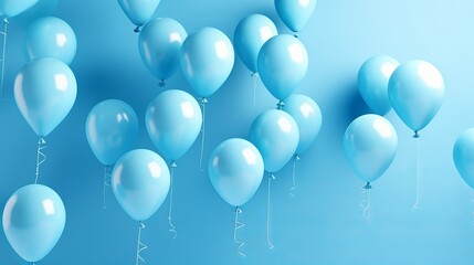 Celebrate joyfully with floating blue balloons against a serene backdrop. Generative AI