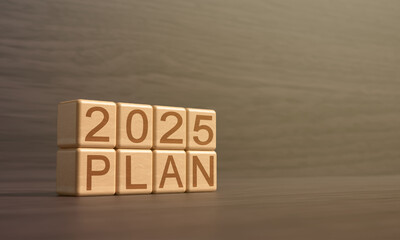 2025 Cube block wooden square copy space planning strategy business goal growth change success ytime new year 2025 planner future target management achievement start innovation progress motivation hr