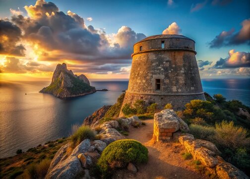 Abandoned Savinar Tower & Es Vedra Island, Ibiza: Dramatic Coastal Ruins Photography