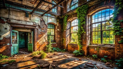 Naklejka premium Abandoned Urban Building Interior: High-Resolution Textured Walls & Decaying Details