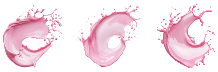 Strawberry milk or pink color liquid splashing on transparent background
