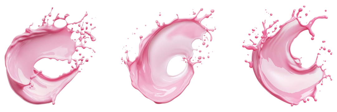 Strawberry milk or pink color liquid splashing on transparent background