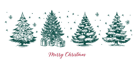 Christmas tree. New Year set. Hand drawn illustration.	
