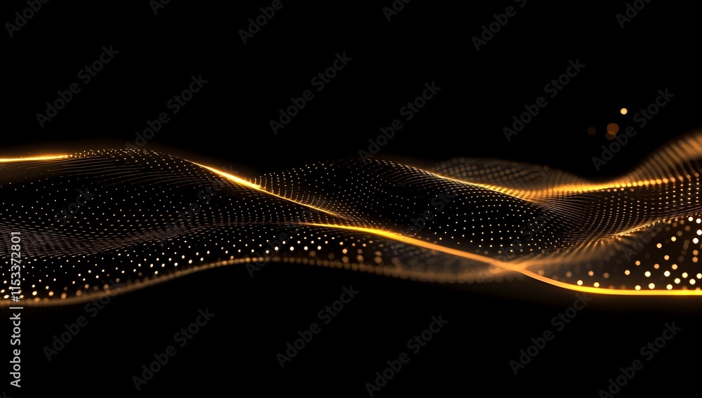 Aufkleber golden particle waves flowing dynamically across dark background with abstract design elements, crea