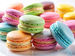 Obraz premium Vibrant macaron photography: pastel hues, delectable textures, tempting treats.