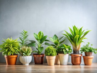 Obraz premium Vibrant potted plants and stylish arrangements bring clean, green home décor with ample copy space.