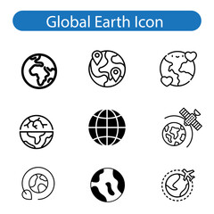 Globe earth vector art icon set on white background.
