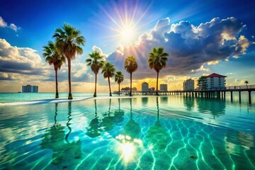 Sun-Kissed Clearwater Beach Double Exposure: Palm Trees and Turquoise Waters