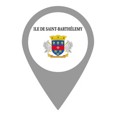 Saint Barthélemy flag location pin, flag application, Flag on Location Pin, graphic design, map pointer, vector illustration.