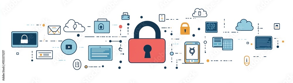 Aufkleber cloud storage security concept with a locked padlock, representing data protection and privacy, surr