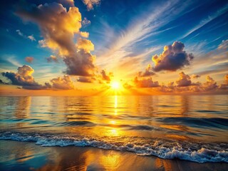 Fototapeta premium Sunrise Seascape: Golden Hour Ocean View Stock Photo